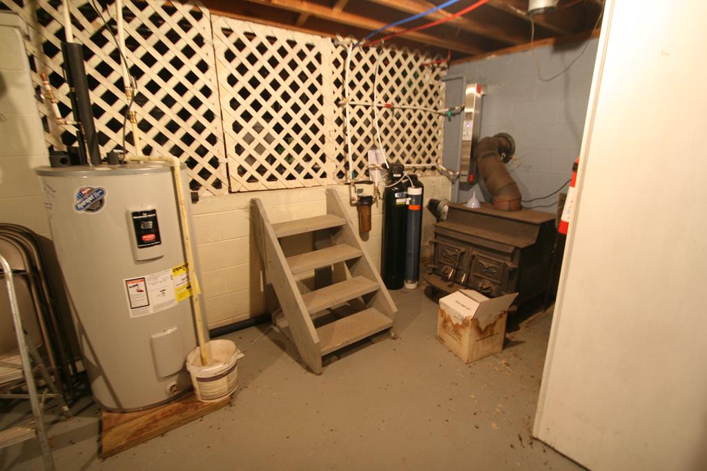 Basement, woodstove, water system